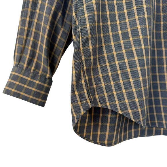 SCOTT BARBER Men's Button Down Shirt Gray Brushed Plaid Long Sleeve Pocket L - Picture 4 of 9